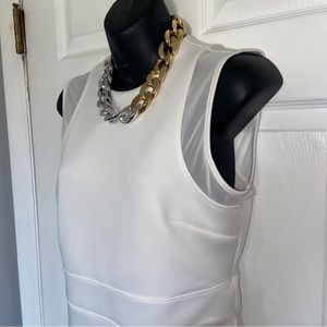 White scuba faux wrap dress with mesh inserts size 6